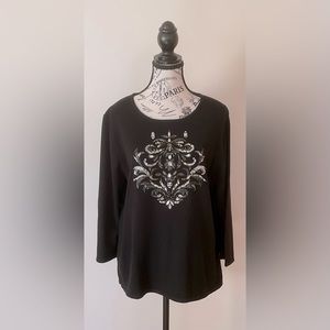 VICTOR COSTA Black Sweater with Sequins and Beading L
